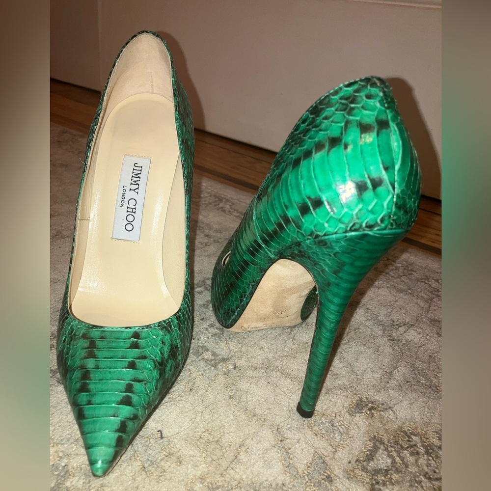 Jimmy Choo Anouk Green Python Embossed Leather Po… - image 3